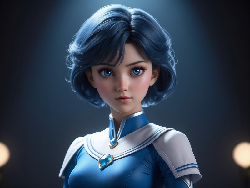 蓝色制服女性 - 使用虚幻引擎与Vray渲染-AI工具研究所