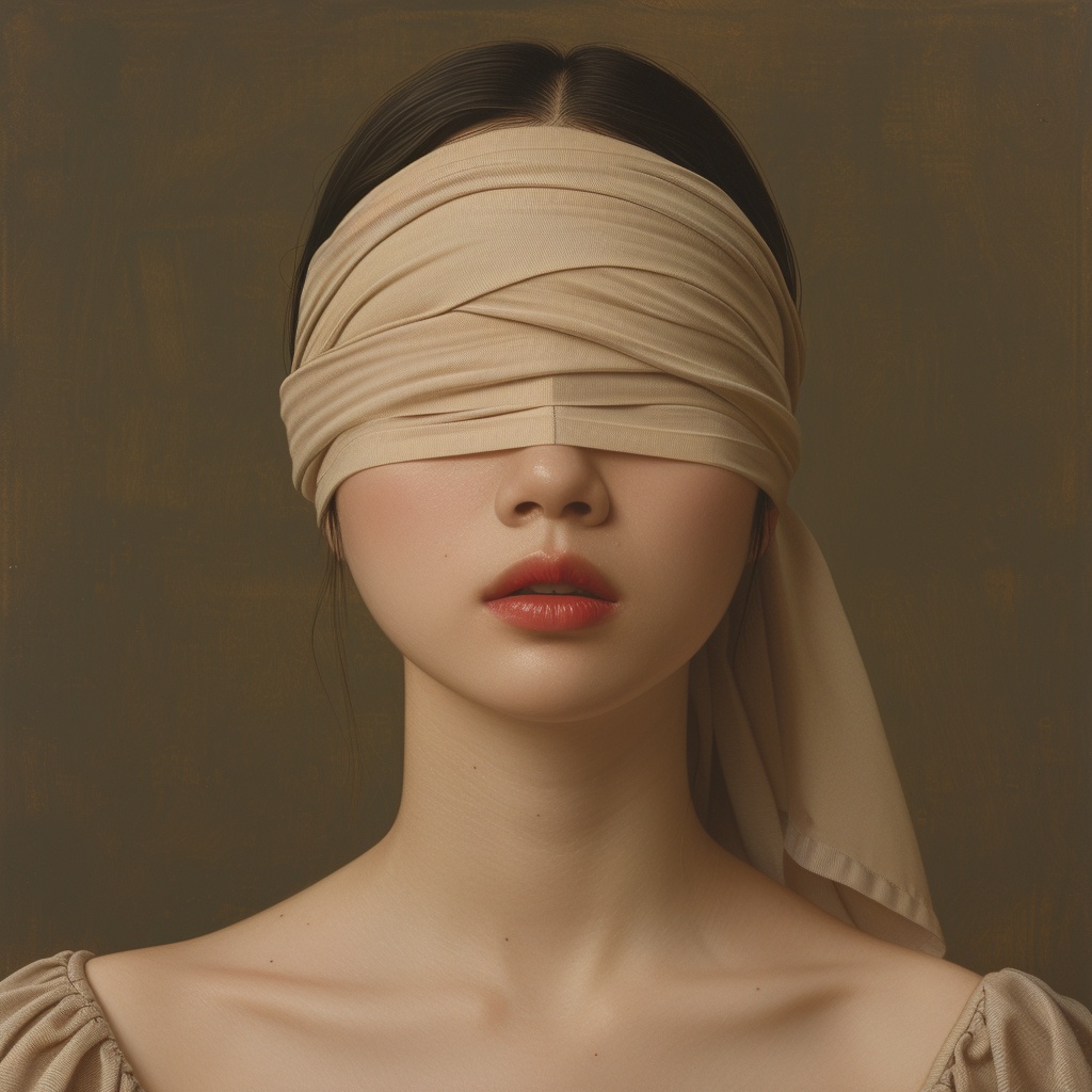 克莱·贝内特 (Clay Bennett) 拍摄的蒙住眼睛的亚洲年轻女子-AI工具研究所